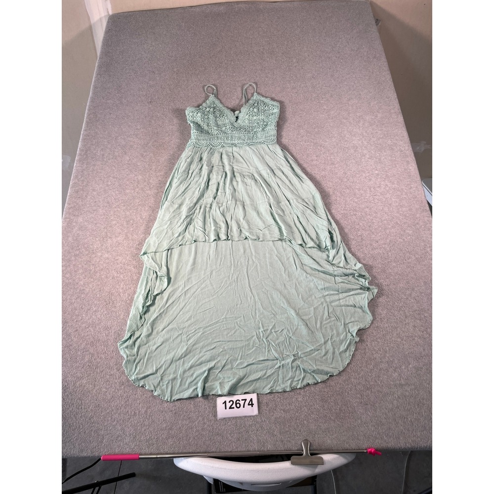 Rue21 Maxi Dress Womens Large Green Floral Rayon V Neck Boho Sleeveless Summer